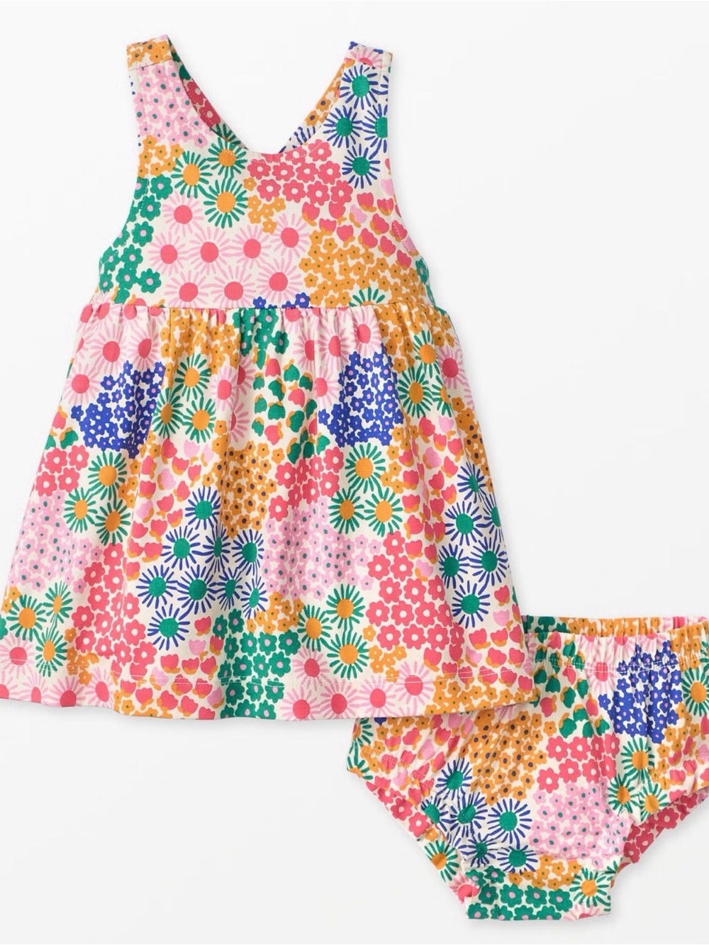 Pink Cross Back Floral Printed Sundress with Bloomers